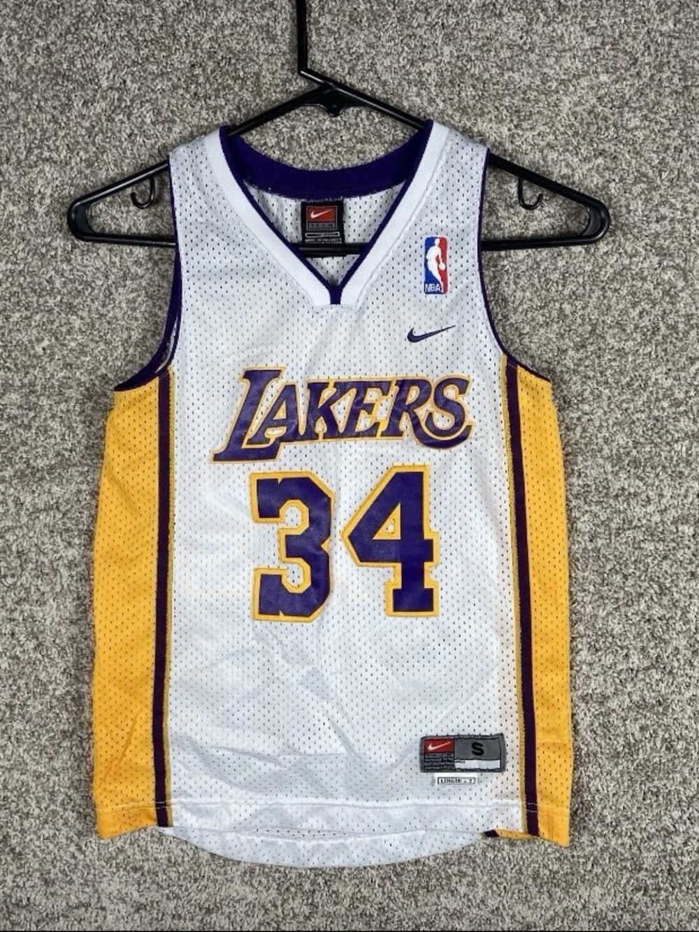 Lakers Nike Team Jersey Boy's Size Small White Shaquille O'Neal Authentic NBA